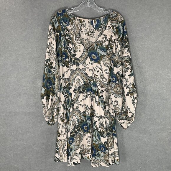 Free People Dress‎ Womens M High Plains Elastic Waist V-Neck Festival Boho Mini - Picture 1 of 13